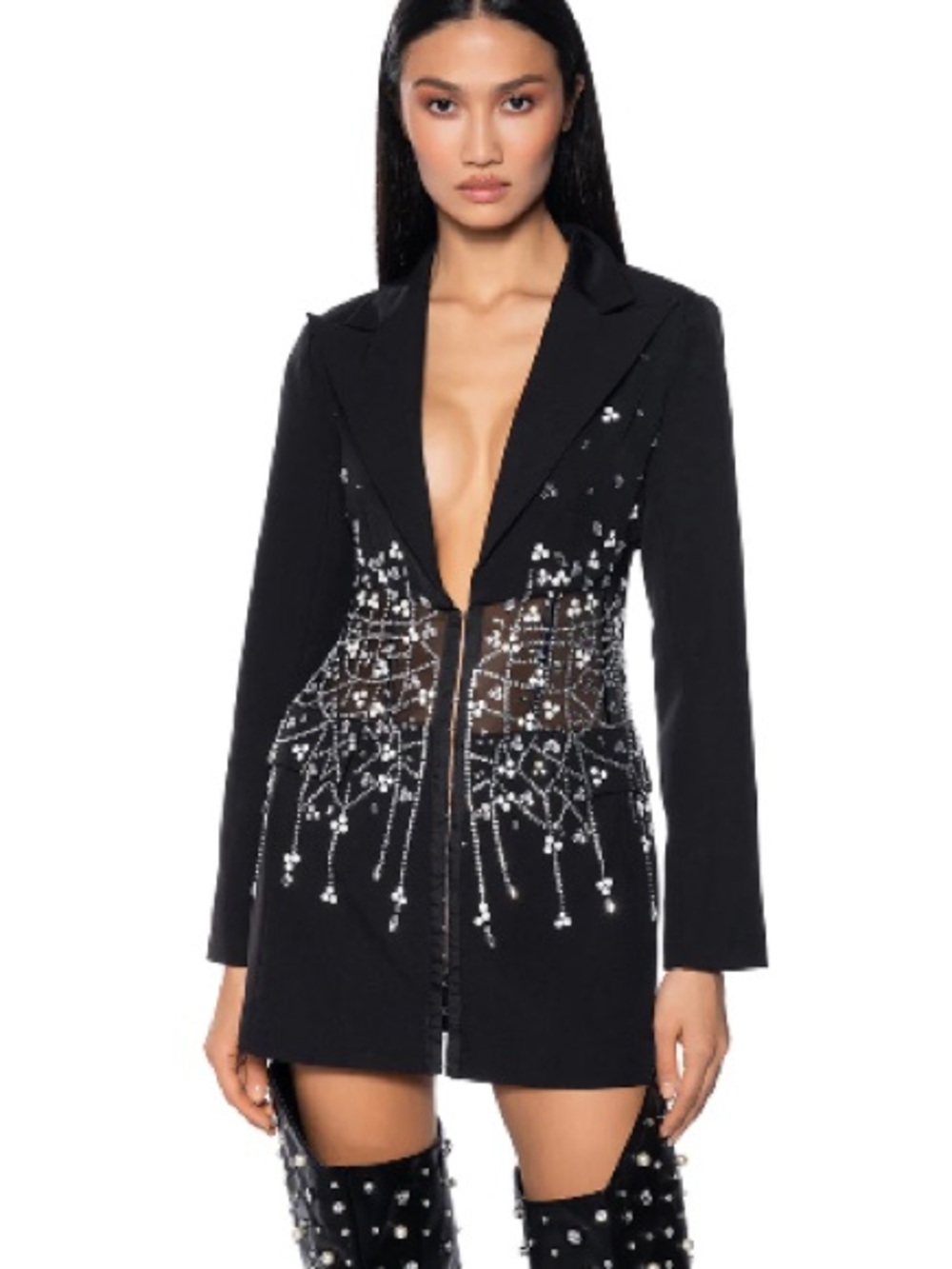 Akira Glitzy Glam Embellished Corset Blazer Dress